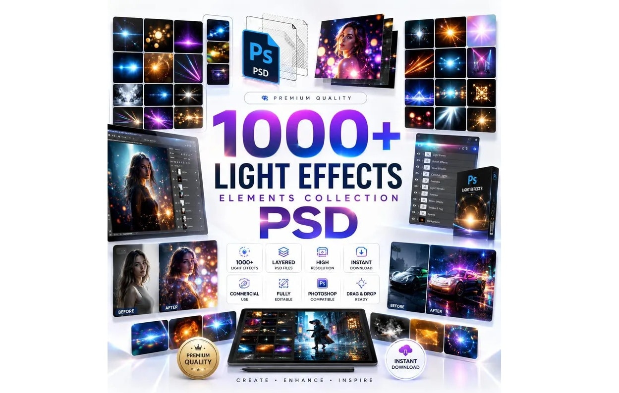 1000+ light effects elements collection psd